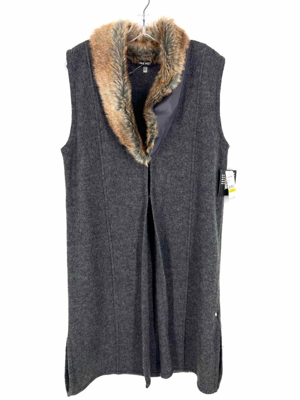 Nine West Size M Charcoal/Tan Faux Fur Wool NEW Designer Cardigan